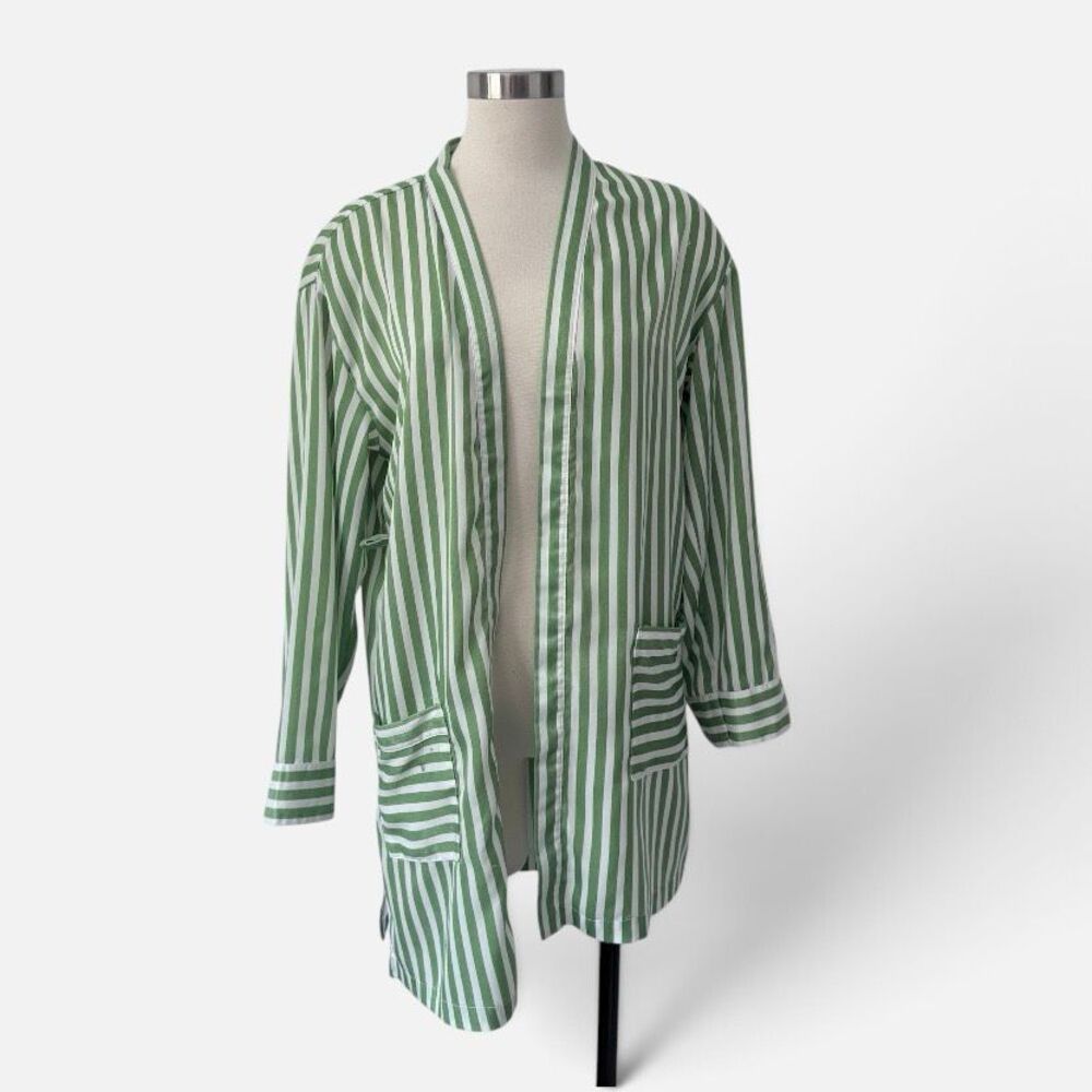 Forever 21 Green White Stripe Satin Kimono Robe Bath Small S